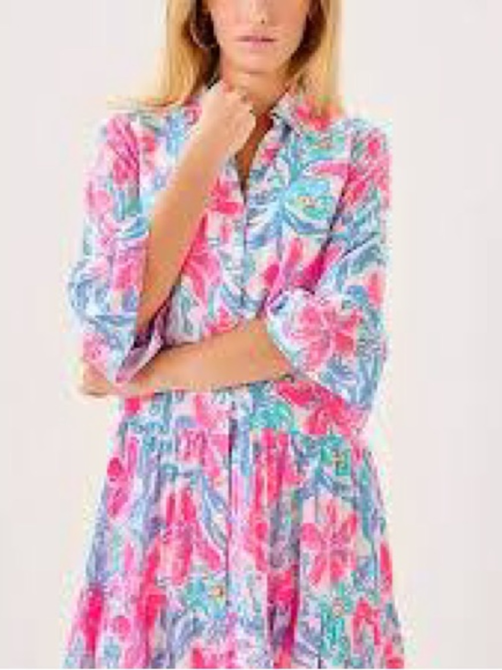Lilly Pulitzer Pink Floral Mixed-Color Cotton Dress